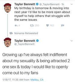 rudelyfe:   wereallygoneactlike:  Taylor Bennett comes out as bisexual, so proud of him! It takes a lot to be true to yourself and open up about something so personal. Those Bennett Brothers are so special :)  Still support you fam !   