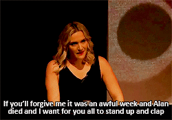 tristenblewart:       Kate Winslet tearfully remembering Alan Rickman at London Critics Awards (x)   jan. 17, 2016, at The May Fair Hotel