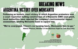 bare-footed:  veganmovement2012:  We hear you clearly and we are so happy Argentina has rejected Monsanto AGAIN! BREAKING NEWS: ARGENTINA HALTS THE BUILDING OF MONSANTO PLANT. Monsanto hit another roadblock in its plans to build a 赠 million corn-seed