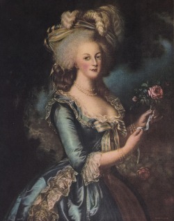daughterofchaos:  Portrait of Marie Antoinette by   Louise Élisabeth Vigée Le Brun   (1755-1842) Scan from Beautiful Masterpieces and Their Stories, stories arranged by Bertha H. Lewis, Copyright 1936, Whitman Publishing Co., Racine, Wis., Printed in