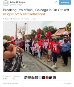 mangoestho:  dagwolf:  iwriteaboutfeminism:  Fast-food workers protest in Cicero today, just west of Chicago. Part 1.  Cmon, Cicero!  EVERYONE NEEDS TO KNOW ABOUT THIS   I love a strike cuz it phucks with people&rsquo;s money and not their sympathy.