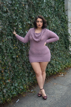 nadiaaboulhosn:  Nadia Aboulhosn. Dusty Rose Purple | www.nadiaaboulhosn.com Sweater Dress - Addition Elle Taupe Nails - YSL Burgundy heels - (similar) 