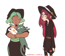 I wanted to introduce a bit more properly those 2 witch ocs I posted :^) ok so for now I’m calling them Mathilda and Faelyn, Mathilda has a connection with animals and can also summon their ghosts! and Faelyn is part elf but prefers to learn witchcraft