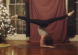 bendyrae:  pincha mayurasana with a split variation / My back could be straighter (&amp; core could be stronger), but I’m almost in a full split &lt;3 Happy with this progress.