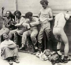 Melted and damaged wax figures at Madame Tussauds after a fire. 1925 