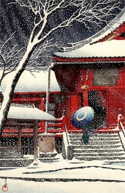 petitpoulailler:  vasilyt: 1929 Kawase Hasui(Japanese painter/printmaket; 1883-1957) ~ Snow at Ueno, Kiyomizudo   Just beautiful