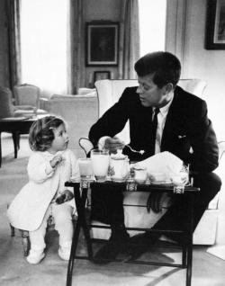 sixpenceee:  John F. Kennedy has a tea party with his daughter, Caroline.