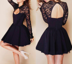 teenfashionxx:  Black lace dressAvailable here: http://www.luulla.com/product/348001/halter-stitching-lace-dress
