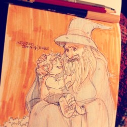 injureddreams:  It’s mentioned that Gandalf met Bilbo when he was young~ I just wanted to draw young!bilbo and fatherly Gandalf ;;