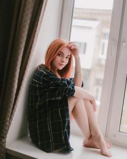 Julia sat at the window wearing only an over-sized flannel shirt that was unbuttoned. Smiling and looking at Mr. Crude she softly said, “Come on&hellip;let me do my special project here. I doubt anybody will be looking in my window, but the thought