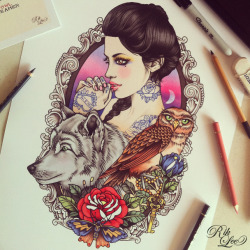 riklee:  I’ve finally finished my latest illustration. This is it:) It’s available as an art print on my store now: www.riklee.bigcartel.com  This would simply make an awesome back tattoo :)