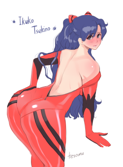 tesomuart:Cosplayer Ikuko (flat color)Usagi “Sailor Moon” Tsukino’s mom has a very naughty hobby: she likes to put on an erotic outfit and then have sex with her beloved husband, Kenji. Right now she’s the pilot of Evangelion Unit 02, her husband’s