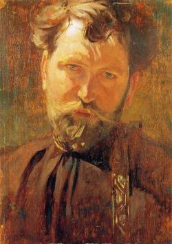 artist-mucha:  Self-Portrait, 1899, Alphonse MuchaMedium: oil,boardhttps://www.wikiart.org/en/alphonse-mucha/self-portrait-1899