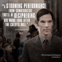   The Imitation Game @ImitationGame · Oct 8  #BenedictCumberbatch inspires as Alan Turing in The #ImitationGame. 