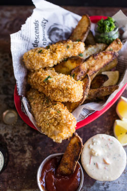 do-not-touch-my-food:  Potato Chip Crusted Fish and Chips