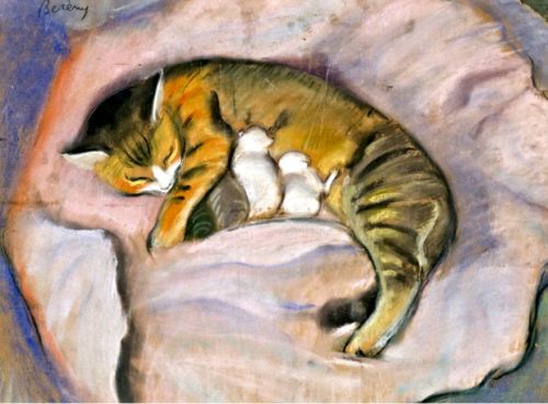 myfairynuffstuff:    Róbert Berény (1887 - 1953) - Cat Family. Pastel on cardboard.