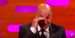 trainthief:here’s some caps of stanley tucci crying with laughter after being asked what wine pairs best with eating ass 
