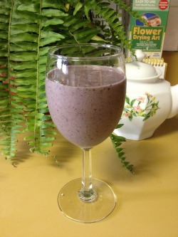 best! banana, blueberry, a tiny bit of vanilla soy milk and some spinach.