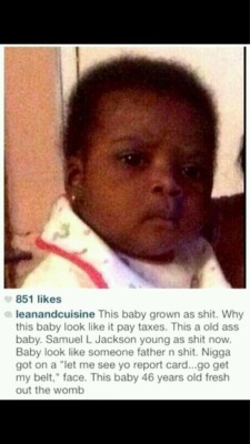 youareallbasicbitches:  That baby do look serious as shit