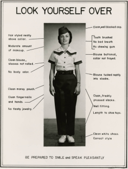zoomar:  1960s instructions from White Castle showing how their female employees should dress. 