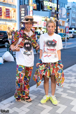 tokyo-fashion:  Takuya and Chiharu on the street in Harajuku wearing fashion from 70s Monster, Bikini Monster, Buttstain, and Airwalk. They are both in with the Tokyo Funks skate/surf collective. Full Looks