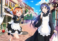 lovelivemj:    School Idol Festival UR pairs stitched and textless: Rin Hoshizora #408: A Serving of Parfait! &amp; Umi Sonoda #415: Classic Maid