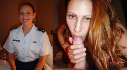 girlsonthejob:  Sexy Air Force girl sucking cock