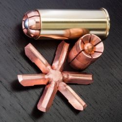 weaponslover:    For when you need to punch somebody dead from 30 feet.    12 Gauge   brass cased hollow point   Shotgun Shell by Oath Ammo. It can expand 2.5&quot;, literally the size of a fist.  