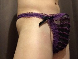 mypantybulgeproject:  mypantybulgeproject: Me in purple and black lace thong Thanks for over 100 likes and reblogs!!