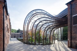 pungent-petrichor: sixpenceee:   This is the Bombay Sapphire Greenhouse and they use excess heat from the distillery to grow tropical herbs and spices that are infused into the gin  It’s by Thomas Heatherwick and it’s really a great design. Here’s