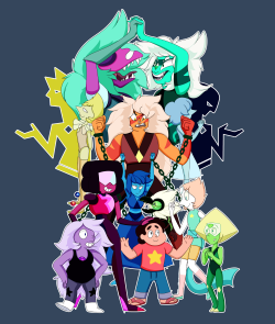 quettzal:  I’ve been working on this monster of a drawing for quite a while now! I started back in March and it is to be my fancy drawing of the month for April. The Gems of Steven Universe![Available for purchase on shirts/phone cases/stickers/etc