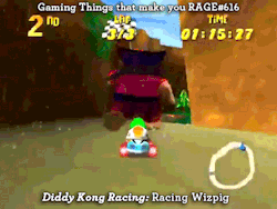 bluedragonkaiser:  tlrledbetter:  gaming-things-that-make-you-rage:  Gaming Things that make you RAGE #616 Diddy Kong Racing: Racing Wizpig submitted by: tmak1312  I have NEVER made it any farther in this game than this race. NEVER.  He’s pretty