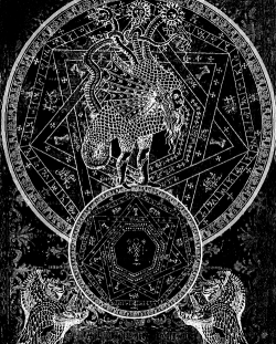 demoniality:  thegreatqueen:  Does anyone know what this seal is from? It’s on the tip of my tongue…  I believe this is the Sigillum Dei Aemeth, or a variation thereof, with the image of Mercurius/Python as a monster superimposed on it, along with