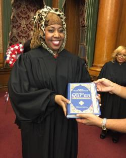 afrohijab:  shoutout to my Auntie for being the first female Black Muslim civil court judge in NYC!  “First Muslim Women Judge Carolyn Walker sworn in as judge of the 7 Municipal District, Brooklyn  by holding the Holy Quran at Brooklyn Boro hall on