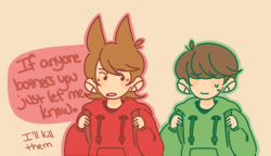 byrdee:  Baconcolaweek Day 2: Highschool(i finally got access to my computer yesterday ac k–)i headcanon that edd was a bit of a socially awkward outcast, so on the first day of freshman year tord gave him a talk just in case if anyone would try anythingh