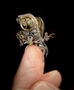 odditiesoflife:  Stunning Metal Sculptures Made from Old Watch Parts In this series, artist and sculptor Susan Beatrice has designed amazing sculptures made from old watch parts. Many of them are contained within the case of a pocket watch. The artist