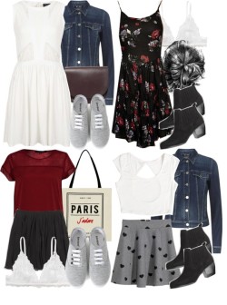 teenwolfmtvstyle:  Allison Inspired Summer Road Trip Outfits (repeating items) by veterization featuring topshop dressesFree People botanical dress, ็ / Topshop dress, ว / French connection top / High waisted shirt / Armani Jeans blue jean jacket,