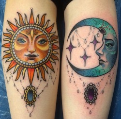 singingsirentattoo:  Sun and moon tattoo by Daryl Watson