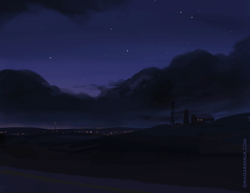 storywood:  Calming wind-down doodles to end the day. I love sunset afterglow and blinking radio tower lights.