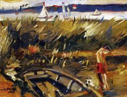 Lovis Corinth (Tapiau 1858 - Zandvoort 1925), Punt in the reeds at Muritzsee, 1915