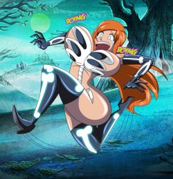 grimphantom2:  grimphantom:  Commission: Halloween Orihime: The Costume Cursed Part 2  Hey guys, If some remember, i made a pic of Orihime from Bleach getting her boobs grab by the costume(That’s where my Stocking version got inspired at) years ago.