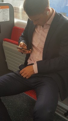 suitman89:  Manspreading on the train, showing