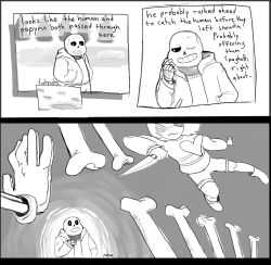 creamedgravy:  A comic I went a little overboard on! This is the fleshed out idea of an Undertale AU in which Sans tries to save his brother with the help of Alphys (not knowing that it will save his brother at the expense that he becomes an “Amalgamate”)