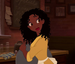 buzzfeed:  Princess Tiana is the only Disney Princess with all of her hair tied back or pinned into a bob for the entirety of her movie, so we were curious to know what she’d look like with her hair loose. [x]