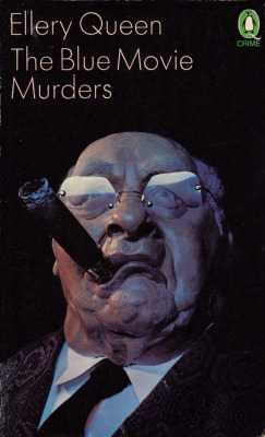 The Blue Movie Murders, by Ellery Queen (Penguin, 1975). Cover design by Peter Fluck.From a charity shop in Nottingham.In a motel bedroom in the small town of Rockview, Ben Sloane, a famous Hollywood producer, is found murdered. He had been on the trail