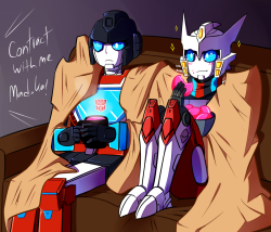 bluenovasart:  Well we all know Drift is a weeaboo. I drew Percy and Drift watching anime (and staying warm by sharing one big blanket)based on this cute fic: http://ratchet-the-whambulance.tumblr.com/post/102473546473/mtmte-drift-percy-fic-for-giveaway