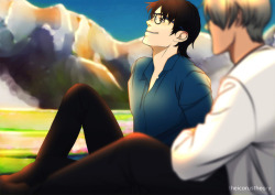   “It all seems so familiar yet I know I&rsquo;ve never been here before,” Yuuri breathes, “It&rsquo;s lovely.”A breeze blows Yuuri&rsquo;s bangs out of his face, rustles the grass. Victor&rsquo;s smile softens in adoration.“Yes,” Victor murmurs
