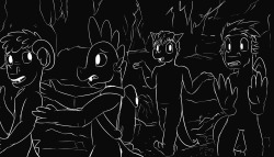  Spike&rsquo;s Quest - Chapter 4 (page 49/50) What lied beyond the darkened tunnels was, to no one&rsquo;s surprise, more darkness.  The four dragons made their way through very poorly lit caverns and tunnels in an attempt to find a way out.  A stray