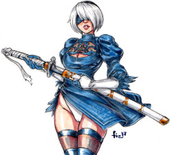 I don’t do traditional often, but here, have a 2B pinup.