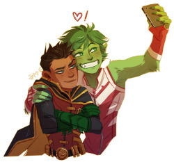 perfectedrobin:  Selfie Time with Gar and Damian    — commission done by the amazingly talented @nevolition for mine and @impawsiblegar ‘s intolerably cute ship! It turned out better than I could have hoped, and I cannot recommend this artist highly